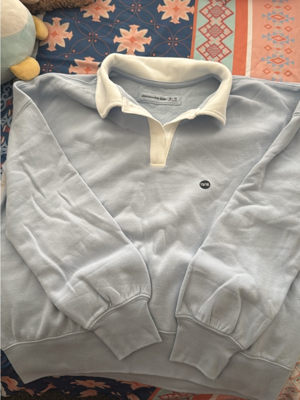abercrombie kids light blue sweatshirt with cream rugby collar